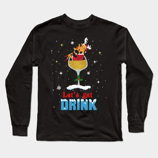 Reindeer Drink Wine Christmas Long Sleeve T-Shirt by TeeSky